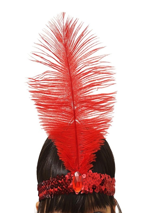 XKTEI 2pcs Feather Headdress,Sequins Headband,1920s Flapper Headpiece,Carnival Party Headwear,Costume for Gatsby Theme Party,Mardi Gras Feather Headband (Red-1) - Image 5
